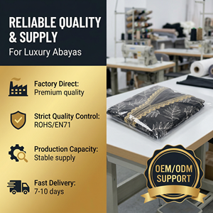 ชุดอาบายะแบบเปิดด้านหน้าสองชิ้นสำหรับผู้หญิง พร้อมงานปักเลื่อมจากผู้ผลิต - Product Image 6