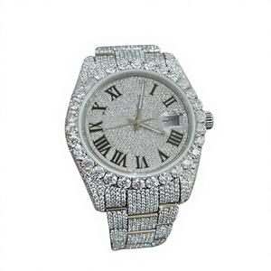 Iced Out Moissanite <b>Watch</b> Hip Hop Luxury Automatic <b>Watch</b> with Glass Dial Stainless Steel Band 10 Bar Water Resistant for <b>Men</b> - Product Image 1