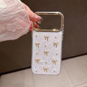 เคสโทรศัพท์ลายโบว์ไข่มุกสีทองน่ารัก สำหรับ iPhone Air 17 16 15 14 13 12 11 Pro Max Plus  แบบใสกันกระแทกเคลือบเงา - Product Image 3