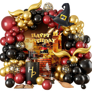 Kit de arco de guirnalda de globos temáticos de hechicero, Kit de arco de guirnalda de globos de látex de oro negro Borgoña, juego de Decoración de <span class=keywords><strong>cumpleaños</strong></span> de <span class=keywords><strong>mago</strong></span> - Product Image 5