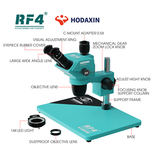 Microscopio Stereoscopico Trinoculare RF4 RF-6565PRO 6.5-65X ZOOM, Base Grande Antipolvere, per Riparazione Cellulari, Formazione e Aggiornamento - Product Image 2