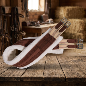 Sheepskin Girth for Horse Riding <b>Brown</b> with White Fleece Lining Adjustable Buckles - Product Image 3