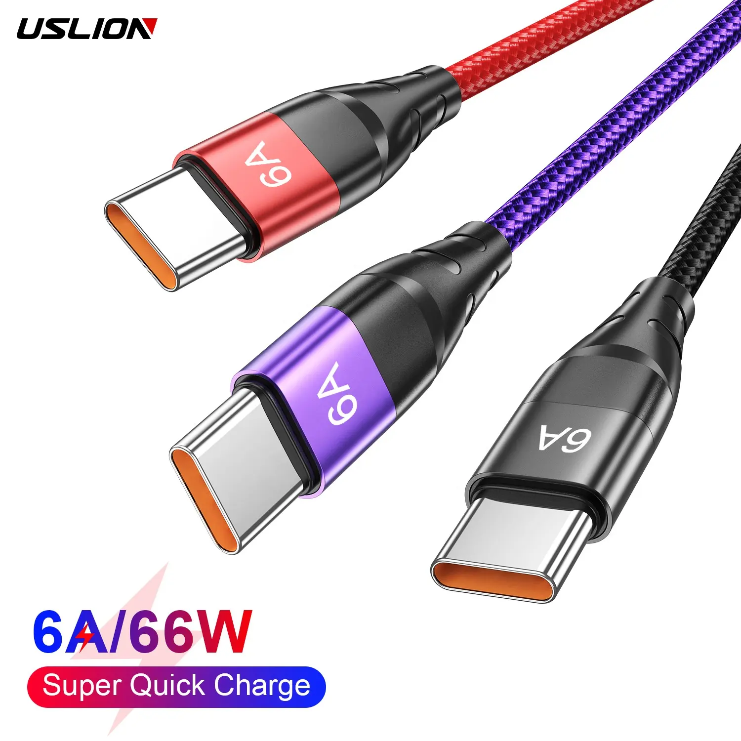 USLION USB 6A 66W超急速充電データ携帯電話高速電話充電ケーブルHuaweiXiaomi用USBケーブルタイプCケーブル