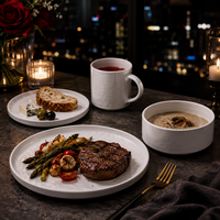Service de table en grès porcelaine blanc ondulé de luxe classique avec assiettes rondes, bols et tasses, compatible lave-vaisselle pour usage domestique