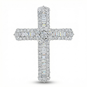 CUSTOM SILVER 10K/14K/18K GOLD PLATED LAB GROWN CVD DIAMOND CLASSIC ENGAGEMENT GIFT SWEATER <b>CHAIN</b> NECKLACE <b>CROSS</b> PENDANT - Product Image 1