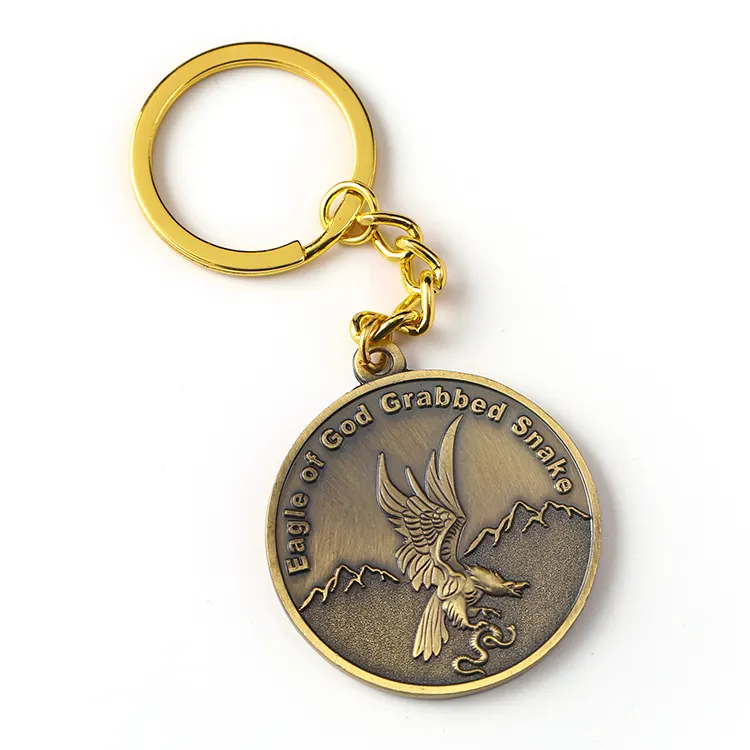 LLavero de moneda de oro antiguo de metal personalizado, llavero de águila, serpiente, Águila