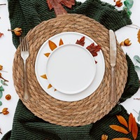 Sets de table ronds tissés en jacinthe d'eau naturelle, style rustique classique, en rotin, ajustables et réutilisables, pour table de salle à manger, maison et mariage