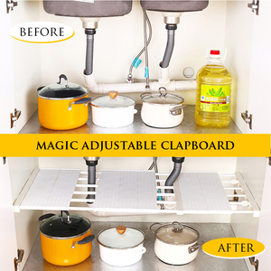 Kitchen <strong>Bathroom</strong> Extendable Adjustable <strong>Telescopic</strong> Metal Cupboard Wardrobe Closet Cabinet Spice Storage Organizer Divider <strong>Shelf</strong> - Product Image 3