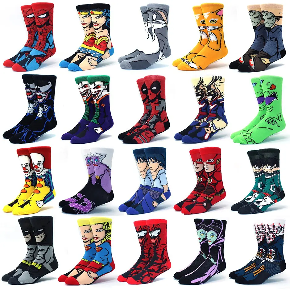 Lustige glückliche Comics Männer Mode Baumwolle Calcetines Dibujos Animados Kleid Benutzer definierte Marvel Designer Meias Anime Crew Cartoon Socken