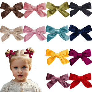 Barrettes à cheveux en velours mignonnes et tendance, de couleurs assorties, adaptées au coiffage quotidien pour les enfants âgés de 3 à 10 ans - Product Image 1