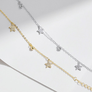 S925 Silver Chain <b>Bracelet</b> Women's Cute Everyday Wear Jewelry dainty star charm <b>bracelet</b> adjustable thin chain with sparkling - Product Image 4