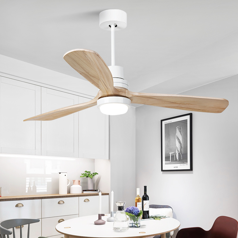 OEM ODM 52-Inch LED Ceiling Fan with 3 Blades Lamp Wooden AC Motor Smart Remote Control for Hotels Electric Power Source