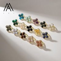 Bague de mariage ajustable en pierre naturelle, plaquée or 18 carats, avec apatite bleue et trèfle à quatre feuilles porte-bonheur, en forme de goutte d'eau et de fleur, vente en gros
