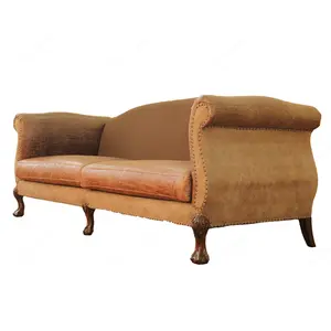 Sofá de sala de estar francês, sofá de madeira sólida com três lugares