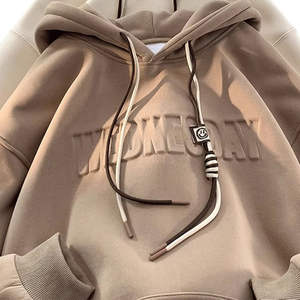 HY เสื้อฮู้ดพิมพ์ลายสีขาวคุณภาพพรีเมี่ยมเสื้อสเวตเชิ้ตลายนูนโลโก้ขนาดใหญ่ออกแบบได้เอง3D เสื้อเจอร์ซี่ตัวยาวผ้าถักผ้าฝ้าย100% - Product Image 2