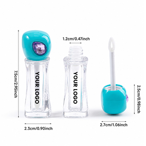 Tube de brillant à lèvres <span class=keywords><strong>en</strong></span> plastique transparent avec couvercle <span class=keywords><strong>en</strong></span> forme de pierre précieuse irrégulière, flacon de gloss à lèvres avec pinceau, emballage de maquillage à marque privée - Product Image 3