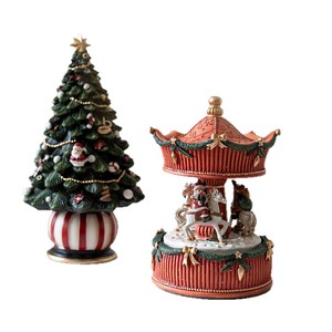 Boîte à musique carrousel de Noël avec figurine de Père Noël en résine, cadeau pour elle, idéal pour le dropshipping Shopify et les fêtes - Product Image 1