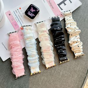 New Organza đôi đàn hồi scrunchie dây đeo cho Apple xem ban nhạc 44mm 42mm siêu Vòng đeo tay iWatch phụ nữ 11 10 9 8 7 6 5 4 SE - Product Image 1