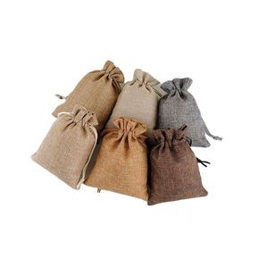 Petite pochette à bijoux en toile de jute naturelle avec cordon de serrage, sac d'emballage en lin - Product Image 1