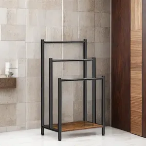 Blocco di <span class=keywords><strong>asciugamani</strong></span> a tre livelli in <span class=keywords><strong>legno</strong></span> moderno in metallo da parete tavolino alto portasciugamani con ripiano - Product Image 1