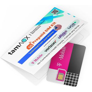 TamACX $50/mes. Plan de Teléfono Prepago T-Mobile 5G con Llamadas, Mensajes de Texto y Datos Ilimitados por 1 Mes (Kit de Tarjeta SIM 3 en 1) - Product Image 1