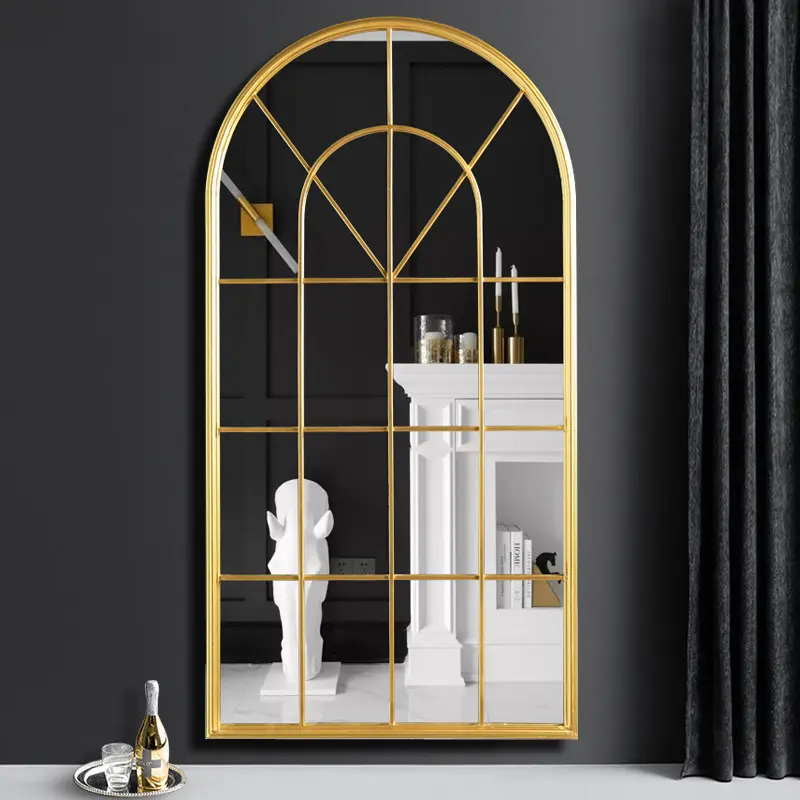 Benutzer definierte minimalist ische unregelmäßige Bogenform Gold Wand Metallrahmen in voller Länge Dekoration Wand spiegel für Wohnzimmer