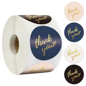 4 Klassieke Kleuren Met Goudfolie Ontwerp 1.5 Inch Waterdichte 500 Labels Voor Kleine Bedrijven Bedankt Stickers Rol