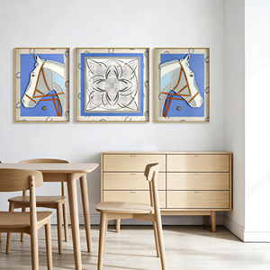 Peinture artisanale de cheval en texture style nordique moderne, <span class=keywords><strong>triptyque</strong></span> encadré pour fond de canapé, arts muraux - Product Image 4