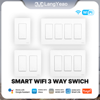Interruptor Inteligente de 3 Vías LangYeao, Estándar Estadounidense, WiFi Tuya, Compatible con Alexa y Google Home, Requiere Cable Neutro, Temporizador Multicontrol, Programación