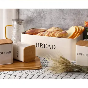 Weiße Metall Eisen große Küchen arbeits platte Brot Box und 3 Stück Zucker Tee Kaffee behälter Sets