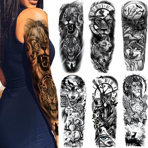 Tatuaje Temporal Extra <span class=keywords><strong>de</strong></span> Animal, Tatuaje Negro <span class=keywords><strong>de</strong></span> <span class=keywords><strong>Manga</strong></span> Completa, Pegatinas <span class=keywords><strong>de</strong></span> Tatuaje Temporal, Arte Corporal para Hombre y Mujer - Product Image 1