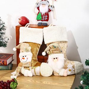 Calcetín de Navidad dorado de gran tamaño de lujo, felpa hecha a mano, Papá Noel, muñeco de nieve, decoración colgante, <span class=keywords><strong>chimenea</strong></span> colgante, Navidad - Product Image 2
