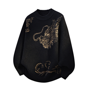 Suéter Masculino de Gola Redonda com Bordado de Cabeça Orgulhosa, Tendência Outono/Inverno, Camiseta Tricotada - Product Image 3