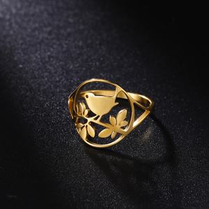 Vogel Verlaat Rvs Ringen Voor Vrouwen Meisje Sieraden Goud Kleur Dier Vingerringen Feest Verjaardagscadeau Trend - Product Image 3
