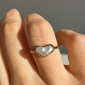 <b>925</b> Sterling <b>Silver</b> Women's Heart Gemstone <b>Ring</b> with Natural Stone and South Sea Mabe Pearl Stackable Design - Product Image 5