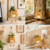 Support de pot de fleurs suspendu en bois créatif en forme de chat ou de hibou, pour la décoration de la maison et du jardin