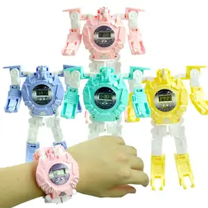 Jam tangan Robot anak-anak, arloji Digital 3 In 1 berubah mainan Robot deformasi DIY hadiah untuk