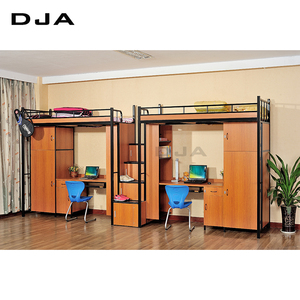 Wholesale dormitory double decker twin full size metal bunk with cabinets and wardrobe school loft bunk bed