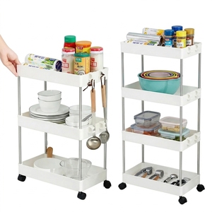 Chariot de rangement mobile à 3 ou 4 niveaux, fin et élancé, étagères utilitaires coulissantes en métal, organisateur de rangement pour espaces étroits, avec roulettes, moderne, pour salon et aliments - Product Image 2