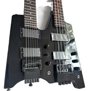 กีตาร์เบสไฟฟ้าแบบไม่มีหัว 2 คอ 4+6 สาย สีดำ ฮาร์ดแวร์สีดำ ฟิงเกอร์บอร์ดไม้โรสวูด ตัวกีตาร์ไม้มะฮอกกานี จัดส่งฟรี - Product Image 1