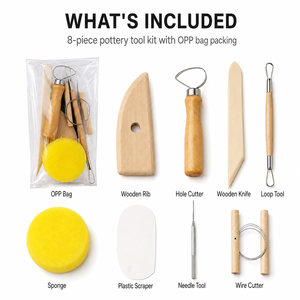 Ensemble <span class=keywords><strong>de</strong></span> 8 outils <span class=keywords><strong>de</strong></span> poterie pour la sculpture <span class=keywords><strong>de</strong></span> l'argile et le modelage céramique, manche en bois, acier inoxydable, pour le façonnage et le détail, vente en gros - Product Image 2