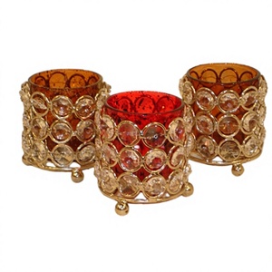 Cylindrical Glass <b>Candle</b> Jar With Crystal Accents <b>Red</b> And Amber Colors Glass For Home Decoration Christmas Use - Product Image 2