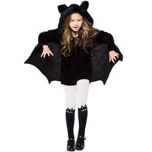 Girls' Bat Costume Wings Cozy Black Hoodie <b>Fun</b> Party Outfit Cute Animal Design Jumpsuit Polyester Halloween Cosplay - Product Image 1