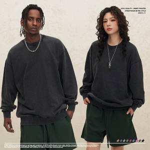 450g <span class=keywords><strong>felpe</strong></span> con Logo personalizzato in cotone 100% pesante con Logo lavato a girocollo <span class=keywords><strong>felpe</strong></span> da <span class=keywords><strong>uomo</strong></span> con marchio Vintage OEM - Product Image 3