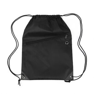 Custom Logo Front Zipper Pocket Drawstring Bag Cinch <b>Backpack</b> Sports Sack for Trade Show Giveaways - Product Image 4