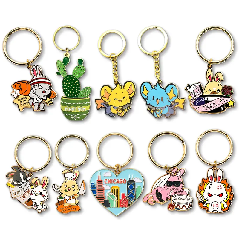 Wholesale Logo Keychains Metal Cartoon Character Los Angeles Iron Keyring Key Chain Ring Hard Enamel Cartoon Metal Key Chains