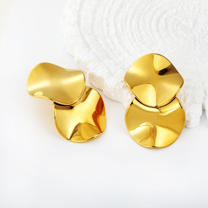 18K <b>Gold</b> Plated 304 Stainless Steel Irregular Double <b>Disc</b> Earrings, Hypoallergenic Tarnish Free Fashion Jewelry Wholesale - Product Image 4