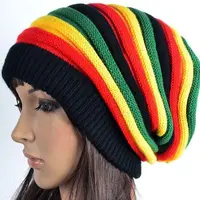Jamaican Reggae Rasta Hat, Rainbow Knit Pullover