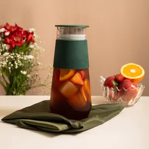 Infusor de acero de malla fina con tapa hermética, jarra de vidrio duradera, 1000ml/1400ML, gran capacidad, café frío, tetera helada