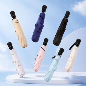 Parapluie de voyage compact OEM personnalisé avec logo, 196g, léger, mini, pliable en 3 sections, revêtement noir UPF50, imperméable, pour femme, marque AD - Product Image 1